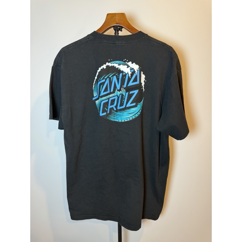 Vtg Santa Cruz Skateboards Tshirt Wave Graphic Black Skate Graphic Tee